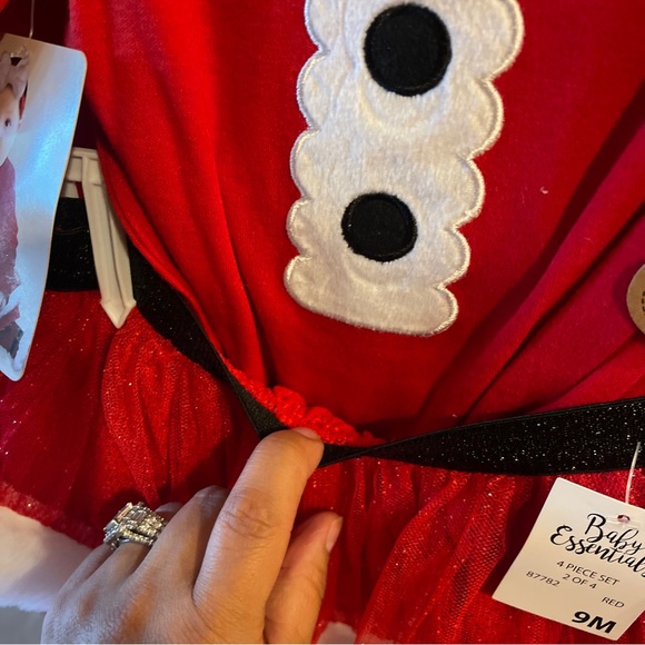 Baby Essentials Santa 4-Piece Bodysuit,tule,Leg Warmers & Headband Size 9 Months - Picture 7 of 17